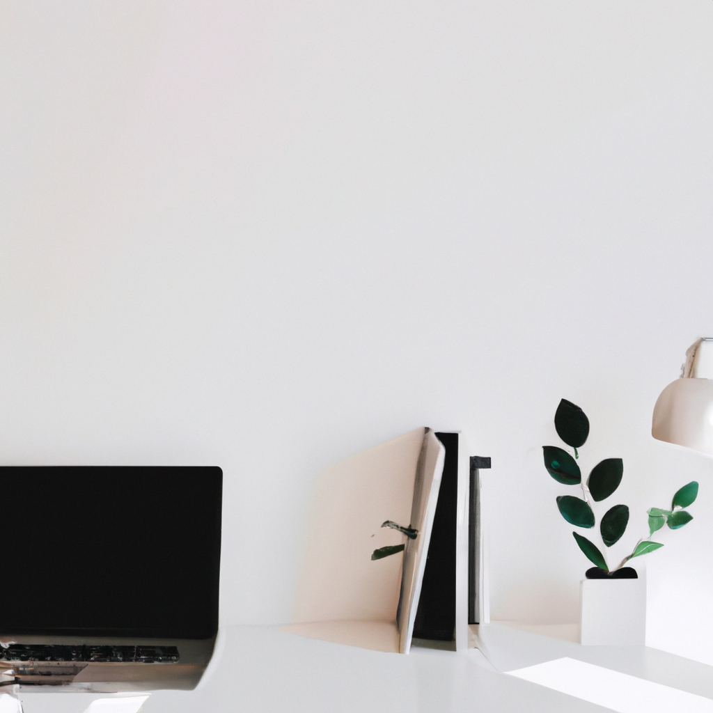 Минималистичное рабочее пространство: ноутбук, растения и солнечный свет
